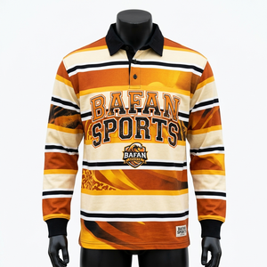 T-shirt de rugby pour homme, tissu polyester de haute qualité, design à rayures audacieuses, impression par sublimation, logo personnalisé. Polos de rugby pour homme. - Product Image 4