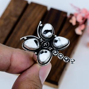 Buffalo Turquoise <b>Ring</b> Sterling Silver <b>Nature</b> <b>Inspired</b> White Black Stone Jewelry Gift for Her - Product Image 5