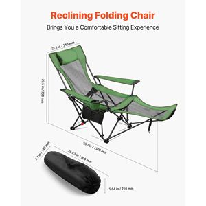 Chaise de plage pliable en maille portable avec fonction inclinable, 4 positions réglables pour adultes, avec appui-tête, repose-pieds et sangles de maintien - Product Image 2