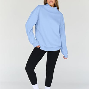 Custom Logo Sky Blue Crewneck Sweaters Oversized Embroidered <b>Mock</b> Neck Sweatshirt <b>Turtleneck</b> Sweatshirts Gym Wear Tops for Women - Product Image 1
