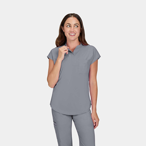 Uniformes Médicos de Alta Calidad para Mujer, Blusa Holgada con Cuello Mao y 1 Bolsillo, Color Rojo Vino, 95% [material] - Product Image 4
