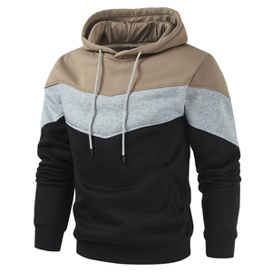 Winter hoodie casual patchwork hood pullover sweatshirts custom logo color <b>block</b> long sleeve men's hoodies OEM Service Custom - Product Image 4