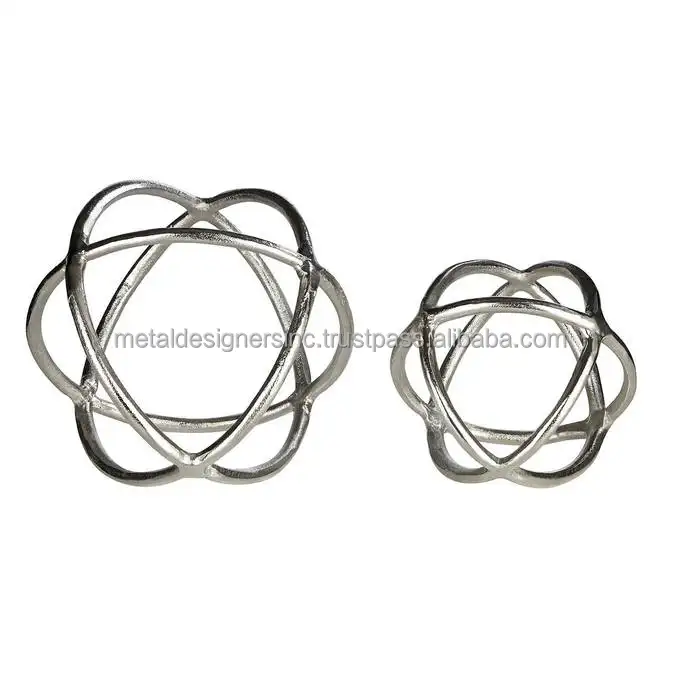 Set of 2 Silver Ball Sculptures Home Office Desk Living Room Table Decor Decorative Gift Item