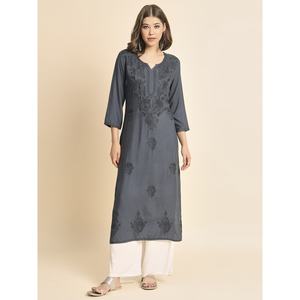 TENDENCIA LIVA RAYON LUCKNOWI CHIKANKARI TRABAJO SOLO KURTI NEGRO - Product Image 1