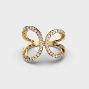 Bague de luxe en or jaune avec papillon pavé de diamants de laboratoire taille brillant rond - Product Image 1