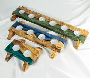 Portavelas de Madera para Velas de Té, Centros de Mesa para Mesas, Madera de Burl y Resina Epoxi, Portavelas de Madera para Velas de Té de FWE - Product Image 1