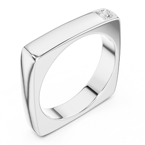 Bague de luxe en or blanc 10K avec diamant de laboratoire, profil carré, sertissage minimal, élégance solitaire, bande de diamants signature - Product Image 2