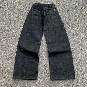 Pantalones Cargo de Mezclilla Japonesa Cruda Negra de Talle Alto Personalizados, Corte Regular, Estilo Urbano, Transpirables, con Bordado, para Hombre - Product Image 3