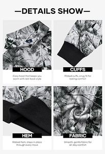 เสื้อฮู้ดดี้ลายพรางกิ่งไม้สำหรับผู้ชาย ผ้าฝ้ายฟลีซหนานุ่ม สไตล์สตรีทแวร์ ทรงโอเวอร์ไซส์ พิมพ์ลายกราฟิก - Product Image 3