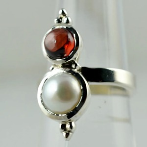 <b>Garnet</b> and Pearl <b>Ring</b> 925 Sterling <b>Silver</b> Handmade Promise <b>Ring</b> for Women, Dual stone Jewelry - Product Image 4