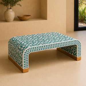 Mesa de Centro Redonda de Diseño Moderno con Incrustaciones de Hueso, Hecha a Mano y Ecológica, para Bautizo - Product Image 2
