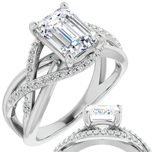 Anillo de compromiso clásico de diamantes cultivados en laboratorio con corte esmeralda y diseño multibanda de 18k/22k para novias en bodas. - Product Image 3