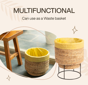 Pots de rangement au sol en jacinthe d'eau de style rétro, fabriqués au Vietnam, avec poignées, tissés à la main, écologiques - Product Image 5