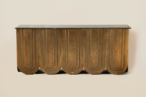Midcentury modern <b>pink</b> Murano brass-glass console table luxury brass <b>frame</b> entryway table - Product Image 2