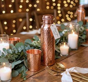 Decorative Hammered <b>Copper</b> <b>Drinking</b> <b>Bottle</b> Stylish Table Hydration <b>Bottle</b> for Dining Presentation - Product Image 1