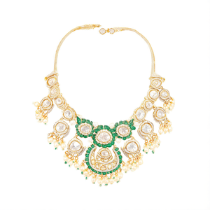Bidaai Polki Designer Fine Jewelry Zircon Gold Plated Flower Women's Wedding Necklace and Earring Set - Product Image 2