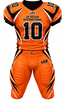 Ensemble d'uniformes de football américain personnalisés, maillot et pantalon sublimés orange et noir, vêtements de sport pour les clubs, les équipes et les joueurs professionnels
