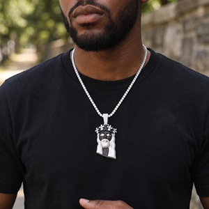Iced Out <b>Mask</b> Pendant Necklace 14K Solid <b>Gold</b> Cuban Chain Hip Hop Jewelry for Men Wedding Anniversary Gift - Product Image 2