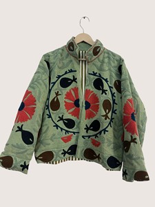 Abrigo de Algodón Bordado con Flores Estilo Chino, Manga Larga, Cuello Mandarín, Ropa Exterior Informal para Adultos, para Otoño - Product Image 1