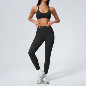 Leggings deportivos de cintura alta para mujer, conjunto deportivo con bloques de color, conjunto de yoga sin costuras, ropa de gimnasio de 2 piezas - Product Image 5
