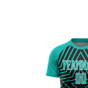 Conjunto de Camiseta de Fútbol Sublimada Personalizada, Diseño Geométrico de Estrellas en Negro y Verde Azulado, Absorbe la Humedad, Manga Corta, Unisex, para Adultos - Product Image 5
