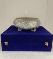 Nouveauté : Urli décoratif en cuivre plaqué argent, artisanat indien, travail Naqqashi, écologique, 12,5 pouces