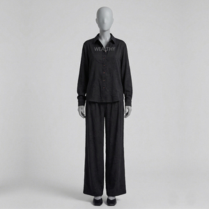 Conjunto de Bata de Dormir de Terciopelo para Mujer, Diseño Sólido con Letras, 100% Algodón Transpirable, Cintura Elástica, Manga Larga, Secado Rápido - Product Image 1