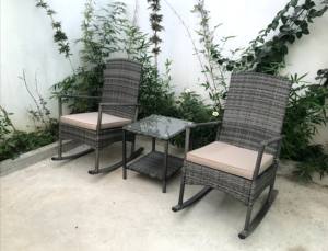 RK00064, Silla Mecedora de Ratán y Acero Moderna de Alta Calidad, con Cojín de Poliéster y Vidrio Templado, Muebles de Exterior para Hotel - Product Image 6