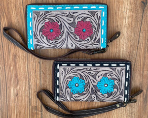 กระเป๋าคลัทช์งานประดิษฐ์ทำจากหนังแท้สำหรับผู้หญิงกระเป๋าสตางค์อเนกประสงค์ลายดอกไม้สีแดง - Product Image 5