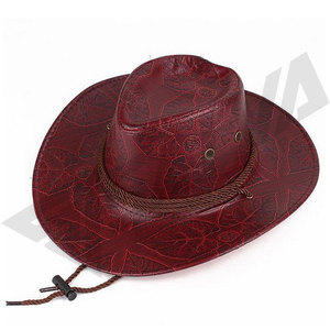 New Arrival Leather Material Western <b>Hat</b> Unisex <b>Flat</b> Top Cowboy Jazz <b>Cap</b> Fashionable Gift Idea - Product Image 3