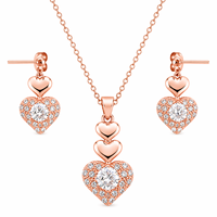 Ensemble de bijoux en argent sterling 925 plaqué or de luxe en forme de cœur avec zircon cubique, collier et boucles d'oreilles, cadeau de mariage pour femme