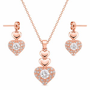 Luxury Heart Shape Cubic Zirconia 925 Sterling <b>Silver</b> Jewelry <b>Set</b> <b>Necklace</b> Earrings Bridal Wedding Gift Women - Product Image 1