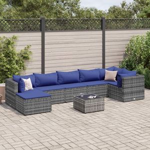 Gray Poly Rattan Patio Lounge Set With <b>Cushions</b> 8 <b>Person</b> Outdoor Furniture Contemporary Modern Design - Product Image 3