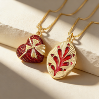 QIKU Personnalité Conception Feuille/Amour Coeur Forme Charme Pendentif Collier pour Femmes Filles Rouge Zircon Mode Polyvalent Bijoux Cadeaux