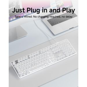 Tastiera USB Cablata Bianca Full Size con Tasti Pudding, Pannello in Metallo, Plug & Play, Comoda e Silenziosa con Retroilluminazione - Product Image 3