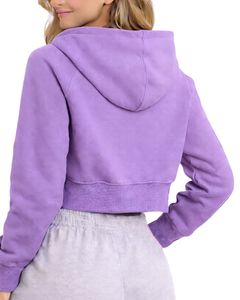 Sudadera con capucha corta con cremallera para mujer, de manga larga, informal, de forro polar suave, estilo urbano, color lavanda morado, moda otoño-invierno - Product Image 2