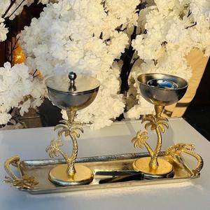 Juego de Quemadores de Incienso de Lujo con Diseño de Palmera Dorada, Bandeja de Metal, Mabkhara Árabe, Porta Incienso Ecológico, Apto para Lavavajillas, Decoración del Hogar - Product Image 1