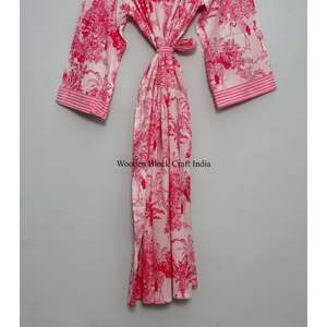 Kimono indio hecho a mano 100% algodón para mujer, estampado floral, ropa de dormir de talla única para uso doméstico y para dormir en la temporada de primavera. - Product Image 6