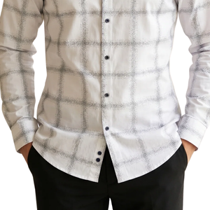 Camisa de Franela a Cuadros Blanca Beige para Hombre, Manga Larga, con Botones, Estilo Casual, Tela Suave Cepillada, para Uso Diario - Product Image 5