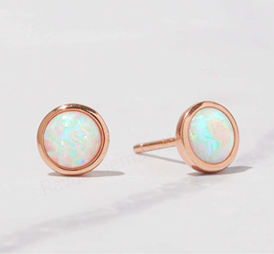 Natural Ethiopian Opal Handmade 18K Gold Plated 925 <b>Silver</b> 6mm Round Bezel <b>Set</b> Designer <b>Stud</b> <b>Earrings</b> Fine Jewelry Gift Women's - Product Image 4