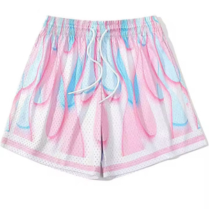 Shorts en maille imprimé rose et bleu pour femme, avec cordon de serrage, respirant, coupe classique, vêtements de sport pour adulte, été - Product Image 1