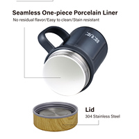 Thermos à double paroi en acier inoxydable 13 oz/410 ml avec revêtement en porcelaine, poignée intégrée, pour thé et café, maintien au chaud 4-6h / au froid 8-10h, design moderne et classique