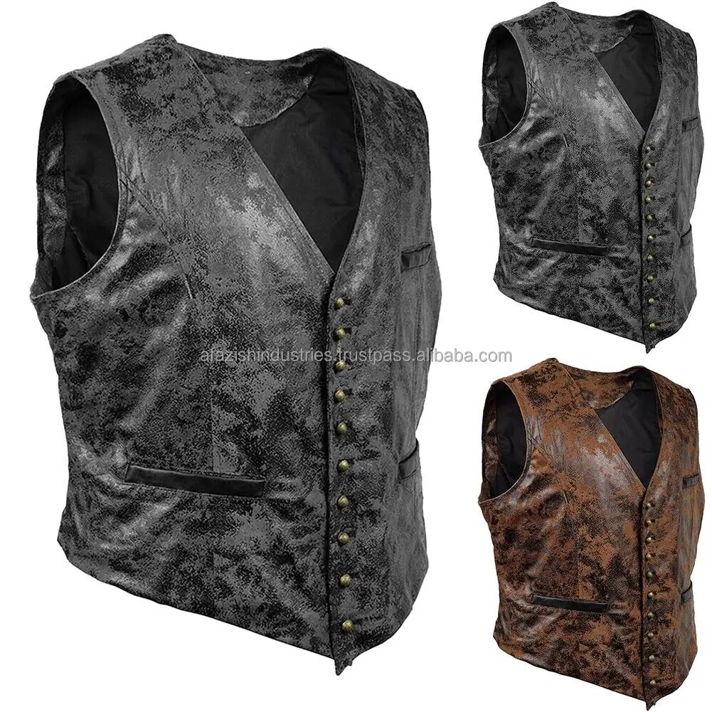 Men's Customized Good Quality Slim Fit Leather Vest V Neck Western Waistcoat Glossy Suit Black