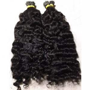 Burmese Curly I Tip Nano <b>Ring</b> Raw Human Hair Extensions Double Drawn <b>Thick</b> Ends High Quality Curly Hair Natural Color - Product Image 1