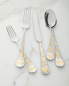 Ensemble de couverts en acier inoxydable style royal, finition miroir avec manches métalliques ornées, fourchette, couteau et cuillère durables pour les fêtes - Product Image 4