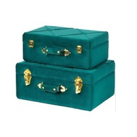 Boîte à bijoux rectangulaire en tissu et métal avec couvercle, design classique, bicolore, empilable, 1 couche