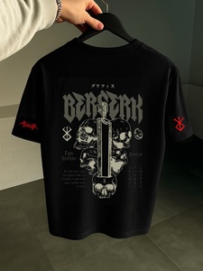 Camiseta Gráfica de Fantasía Oscura Negra Personalizada para Hombre, Manga Larga, Transpirable, 300g, Corte Holgado, 100% Algodón - Product Image 3