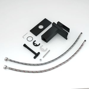 Rubinetto da Bagno Nero a Cascata, Monocomando, per Lavabo con 1 o 3 Fori, con Piastra di Fissaggio - Product Image 1