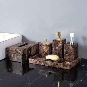 Juego de accesorios de baño modernos de mármol, más vendidos, con dispensador de jabón, soporte para cepillos de dientes, jabonera y bandeja. - Product Image 6