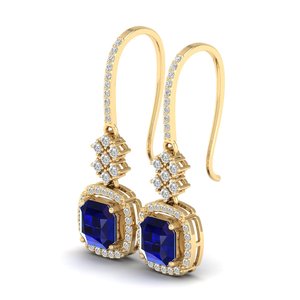 REYES Pendientes Colgantes de Lujo de Oro Sólido de 14K con Zafiro Azul y Moissanita para Mujer, Joyería de Regalo de Compromiso Exclusiva - Product Image 3